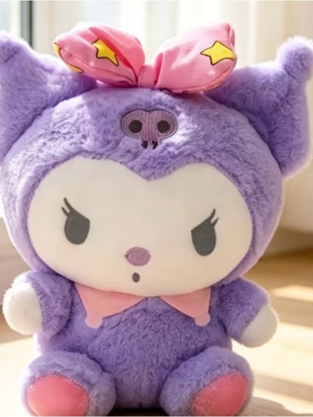 Purple Plush Character Toy with Pink Bow - Kids Soft Cuddle Friend